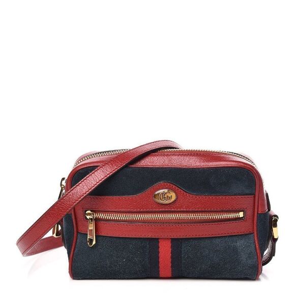 Gucci Suede Calfskin Web Mini Ophidia Shoulder Bag Blue Red - Picture 1 of 10